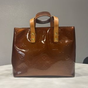 Brown Patent Leather Tote Bag